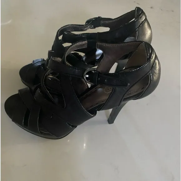 Coach Aenya Strappy Stiletto Heels Platform Black Leather Open Toe Heels 6.5B