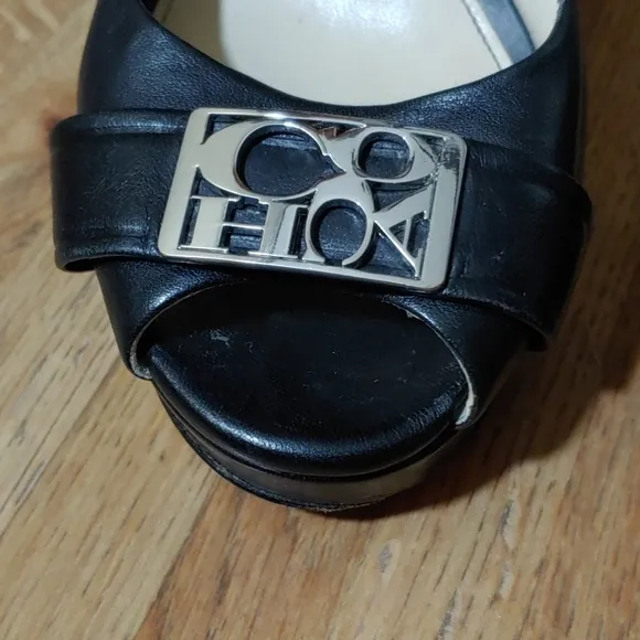Coach Aliya Logo Peek Open Toe Heels 6B