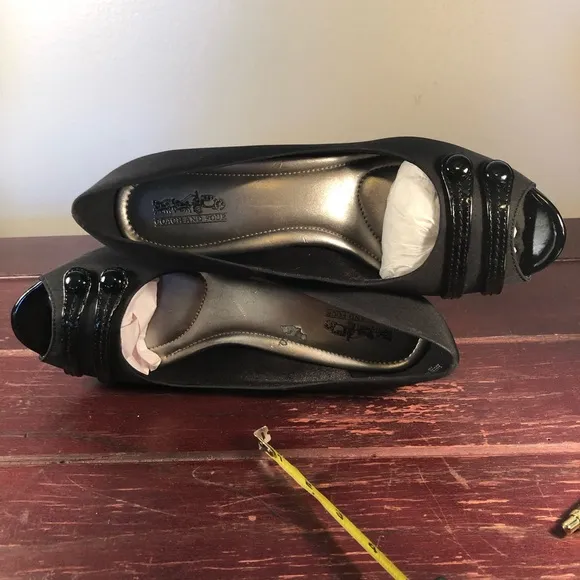 Coach Black Open Toe 3&quot; Heels Black Patent Straps Size 10