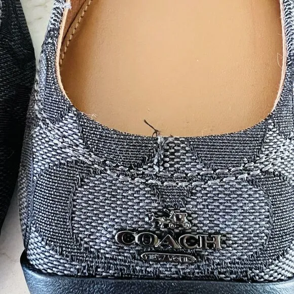 COACH Chelsea Black Gray Signature Canvas Logo Print Ballerina Flats - US 8.5