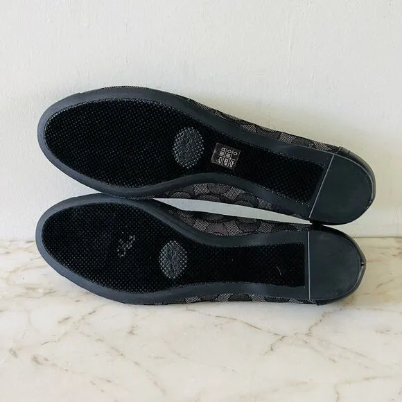 COACH Chelsea Black Gray Signature Canvas Logo Print Ballerina Flats - US 8.5