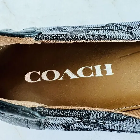 COACH Chelsea Black Gray Signature Canvas Logo Print Ballerina Flats - US 8.5