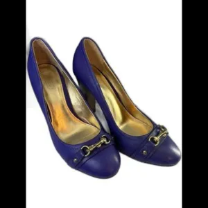 Coach Desaree Purple Block Heel Pumps Gold Hook Buckle Accent 10