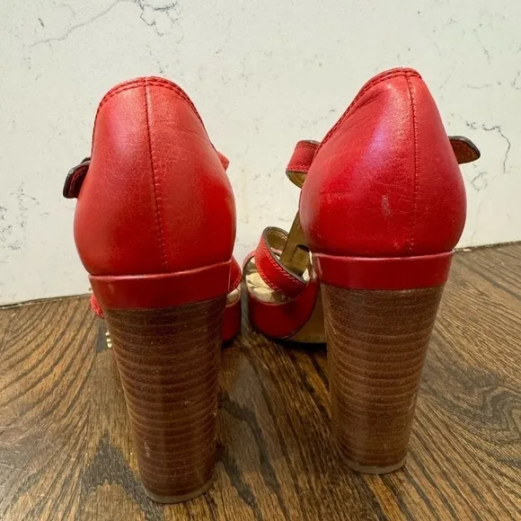 Coach Joanne Leather stacked heel with gold buckles size 7.5 women’s