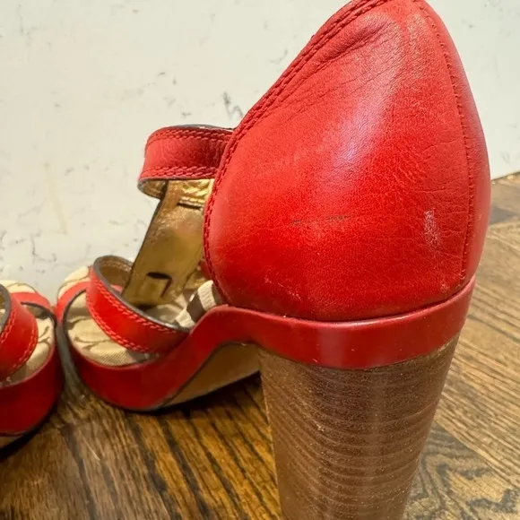Coach Joanne Leather stacked heel with gold buckles size 7.5 women’s