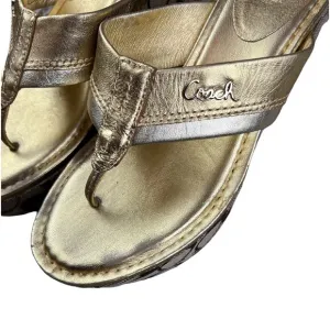 Coach Jody Sandals Women's 7.5  Gold Leather w Signature Wedge Platform Slides