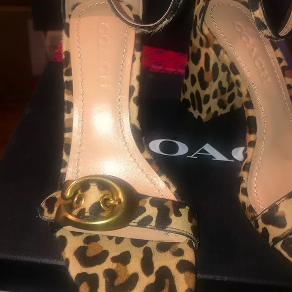 Coach leopard print block heel sandals