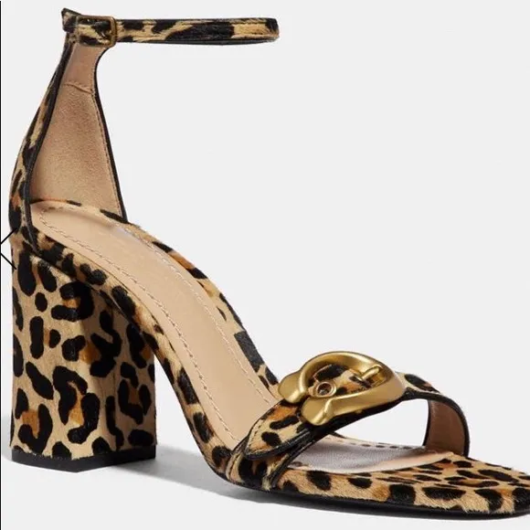 Coach leopard print block heel sandals