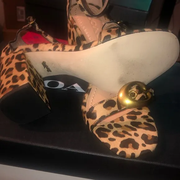 Coach leopard print block heel sandals