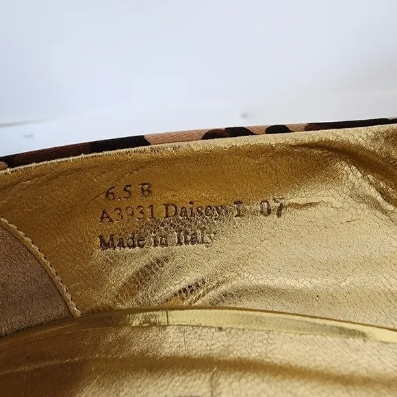 Coach Leopard Print Satin Peep Toe Gold Heels        Size 6.5B