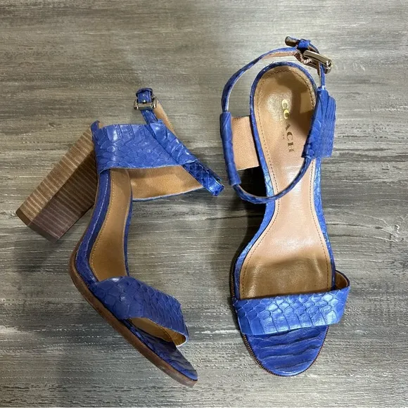 Coach Lexey Indigo Blue Snake Skin Sandal Heels