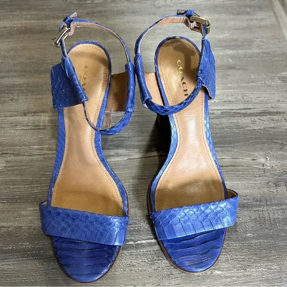 Coach Lexey Indigo Blue Snake Skin Sandal Heels