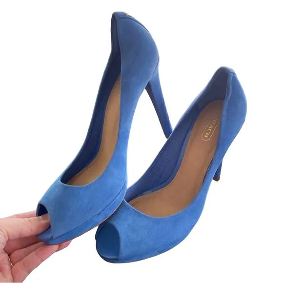 Coach Selma Heels Open Toe Platform Suede