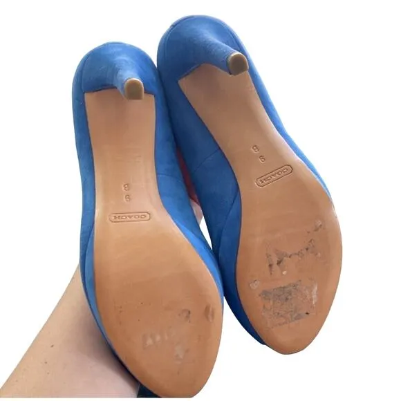 Coach Selma Heels Open Toe Platform Suede