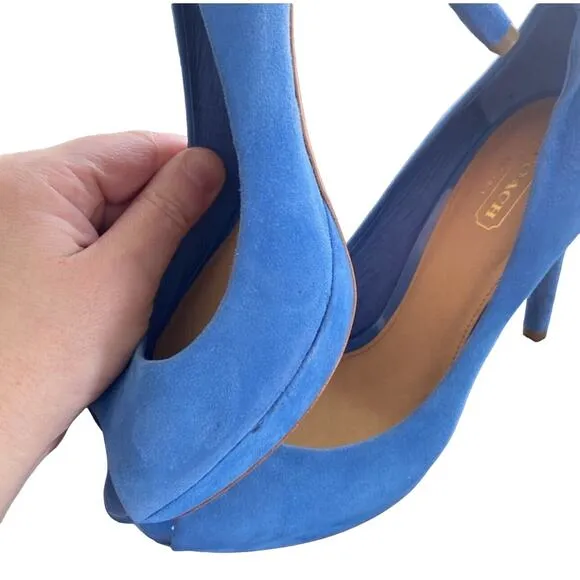 Coach Selma Heels Open Toe Platform Suede