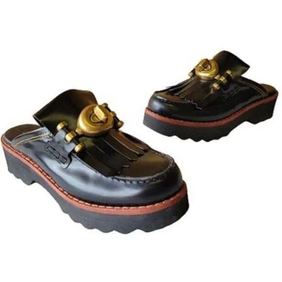 COACH Turnlock Creeper Slides Mules Mule Lug sole Chunky Shoes Black Turn Lock 6