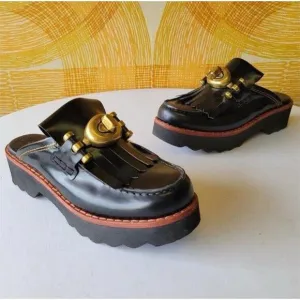 COACH Turnlock Creeper Slides Mules Mule Lug sole Chunky Shoes Black Turn Lock 6