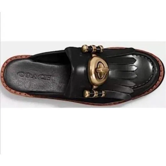 COACH Turnlock Creeper Slides Mules Mule Lug sole Chunky Shoes Black Turn Lock 6