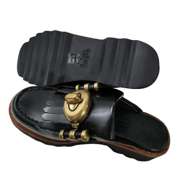 COACH Turnlock Creeper Slides Mules Mule Lug sole Chunky Shoes Black Turn Lock 6