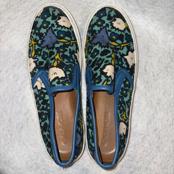 Coach Womens Cameron Slip On Shoe Size 8B Blue Poppy Print Canvas Sneaker
