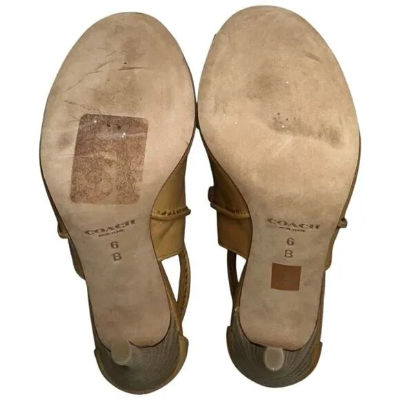 Coach Women’s Size 6 Ginger Tan Leather Loise New Calf Lace Front Open Toe Heels