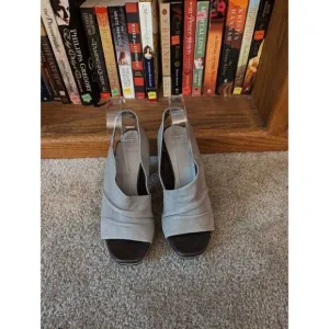 Coclico grey leather slingback ruched open toe heels sz 37