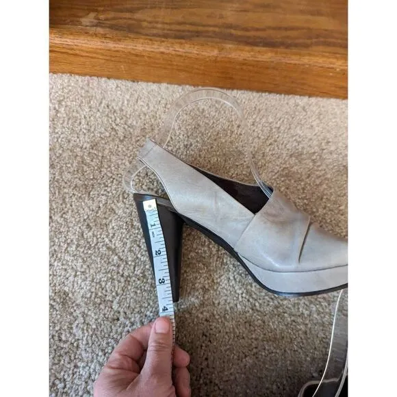 Coclico grey leather slingback ruched open toe heels sz 37
