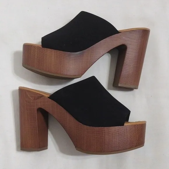 Coconut By Matisse Platform Chunky Block Light Wooden Heels Clog Mules Sandals 8