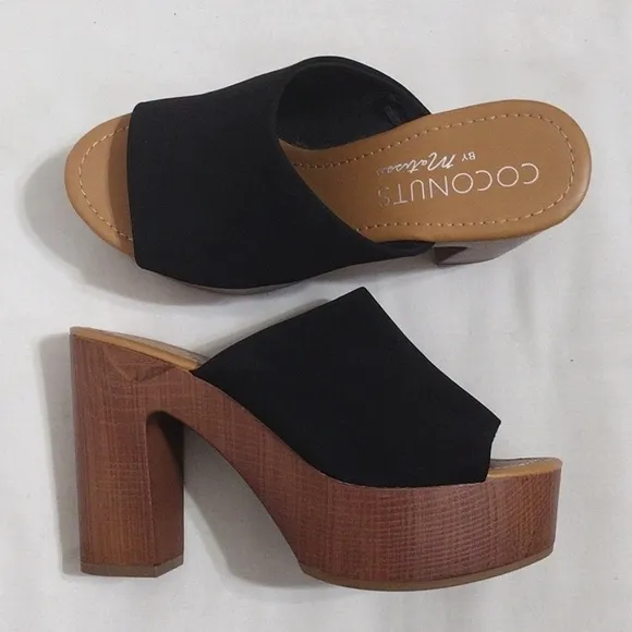 Coconut By Matisse Platform Chunky Block Light Wooden Heels Clog Mules Sandals 8