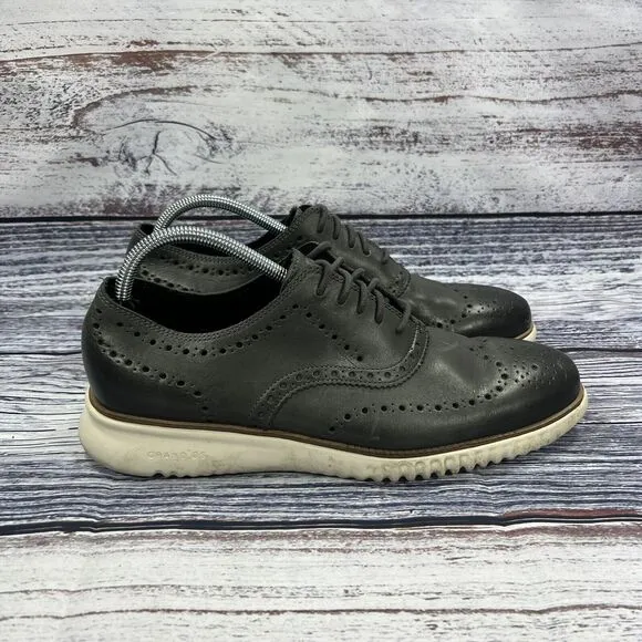 Cold Haan Zerogrand C33490 Wingtip Gray Leather Oxfords, Men’s Size 10