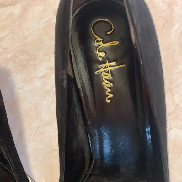 COLE HAAN BLACK LEATHER PUMPS HEELS BOW PATENT LEATHER OXFORDS TASSELS 7B SHOES