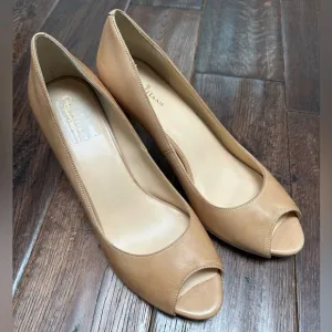 Cole Haan Camel Peep Toe Heels EUC