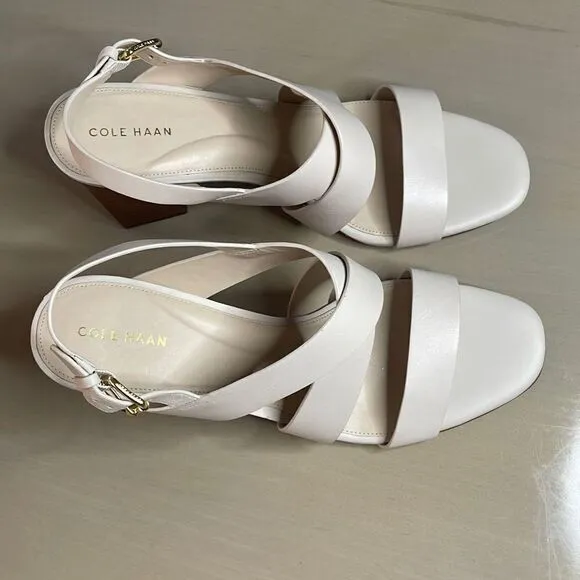 Cole Haan Cynthia Block Heel Sandal Leather W18138 Pumice Stone 11