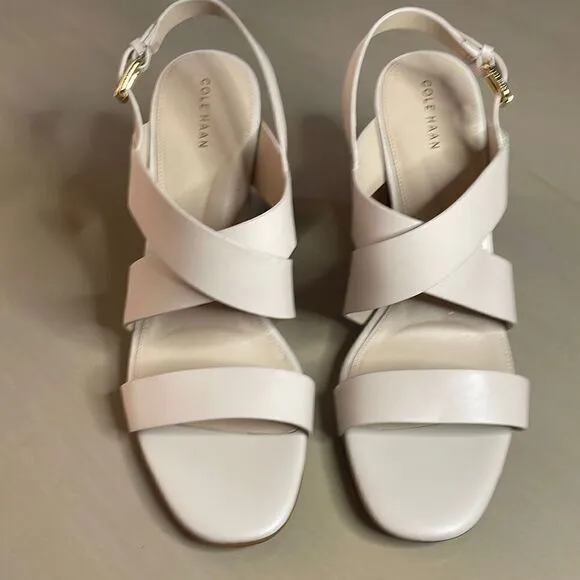 Cole Haan Cynthia Block Heel Sandal Leather W18138 Pumice Stone 11