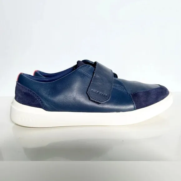 Cole Haan Grand Crosscourt Monk Strap City Sneakers Blue Suede &amp; Leather Size 9