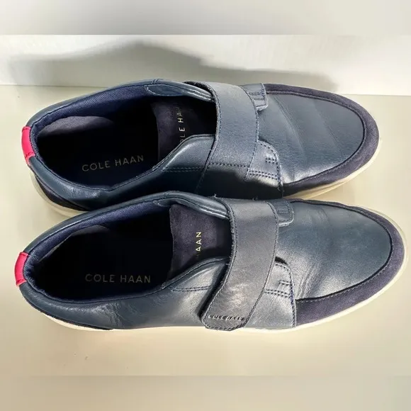 Cole Haan Grand Crosscourt Monk Strap City Sneakers Blue Suede &amp; Leather Size 9