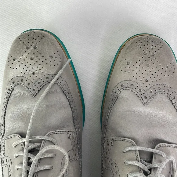Cole Haan Grey Leather Aqua Green Sole Oxfords