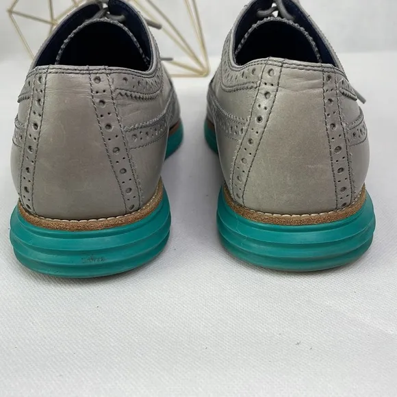 Cole Haan Grey Leather Aqua Green Sole Oxfords