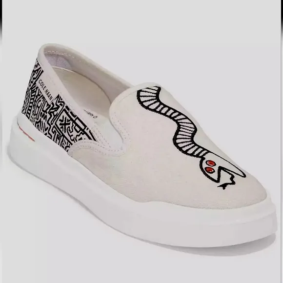 Cole Haan × Keith Haring Grandpro Rally Slip On Canvas Sneakers Embroidered 9.5