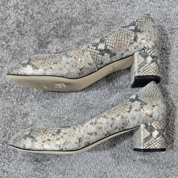 Cole Haan Lesli Metallic Snakeskin Print Leather Block Heel Round Toe Pumps