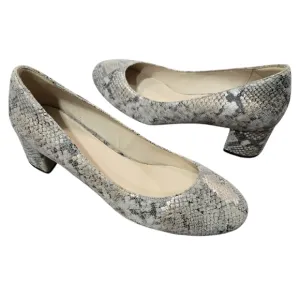Cole Haan Lesli Metallic Snakeskin Print Leather Block Heel Round Toe Pumps