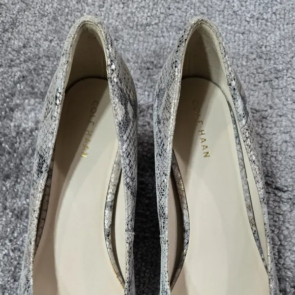 Cole Haan Lesli Metallic Snakeskin Print Leather Block Heel Round Toe Pumps