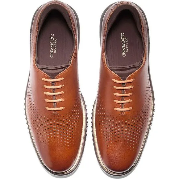 Cole Haan Mens 2.ZEROGRAND Brown Leather Lace-Up Perforated Oxfords Shoes New