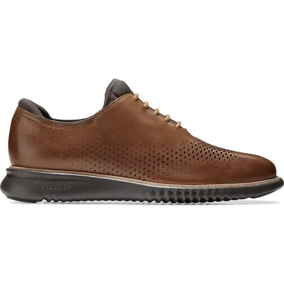 Cole Haan Mens 2.ZEROGRAND Brown Leather Lace-Up Perforated Oxfords Shoes New