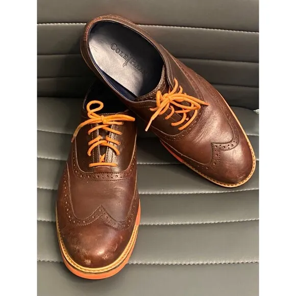 COLE HAAN Mens BROWN ORANGE Wing Tip Great Jones Oxford Shoes Leather Size 9M