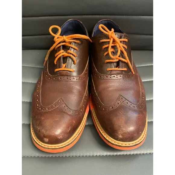 COLE HAAN Mens BROWN ORANGE Wing Tip Great Jones Oxford Shoes Leather Size 9M