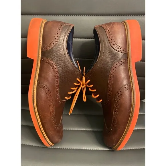 COLE HAAN Mens BROWN ORANGE Wing Tip Great Jones Oxford Shoes Leather Size 9M