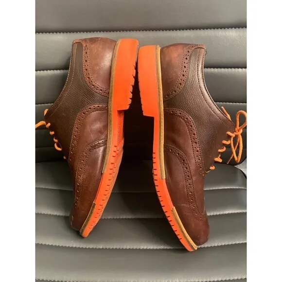 COLE HAAN Mens BROWN ORANGE Wing Tip Great Jones Oxford Shoes Leather Size 9M