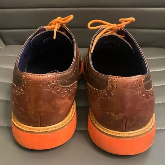 COLE HAAN Mens BROWN ORANGE Wing Tip Great Jones Oxford Shoes Leather Size 9M