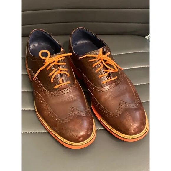 COLE HAAN Mens BROWN ORANGE Wing Tip Great Jones Oxford Shoes Leather Size 9M